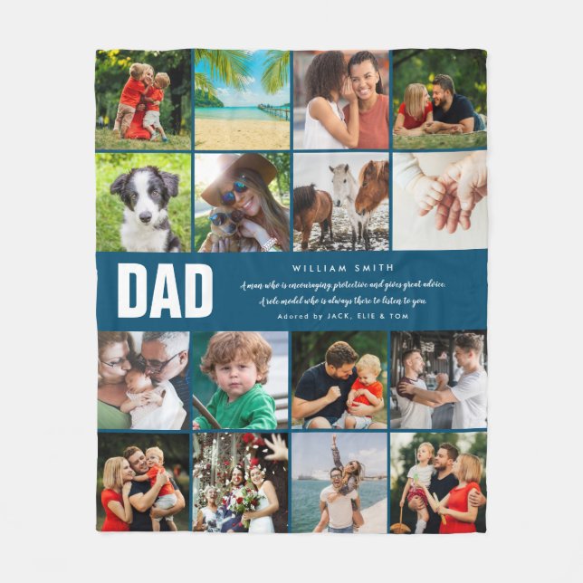 Dad Quote16 Photo Collage Blue  Fleece Blanket (Front)