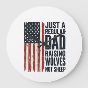 Dad Raising Wolves Patriotic Vintage Shirt Design_ Large Clock