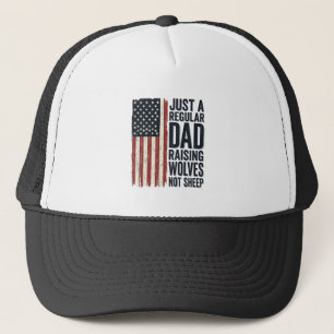 Dad Raising Wolves Patriotic Vintage Shirt Design_ Trucker Hat