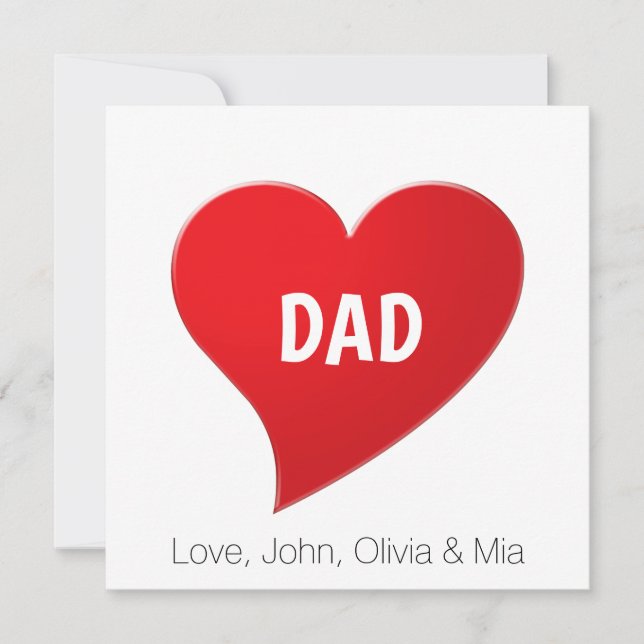 Dad red big heart custom message kids names card (Front)