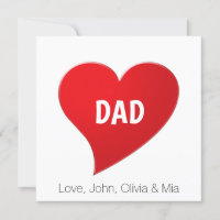 Dad red big heart custom message kids names card