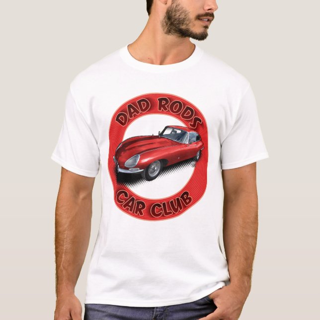 Dad Rods Car Club Red Jag Car T-Shirt (Front)