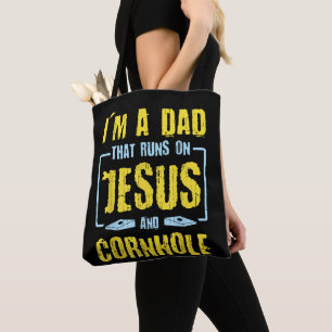 Dad Runs On Faith And Cornhole  Tote Bag