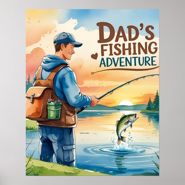 Dad’s Fishing Adventure Watercolor Poster (Front)
