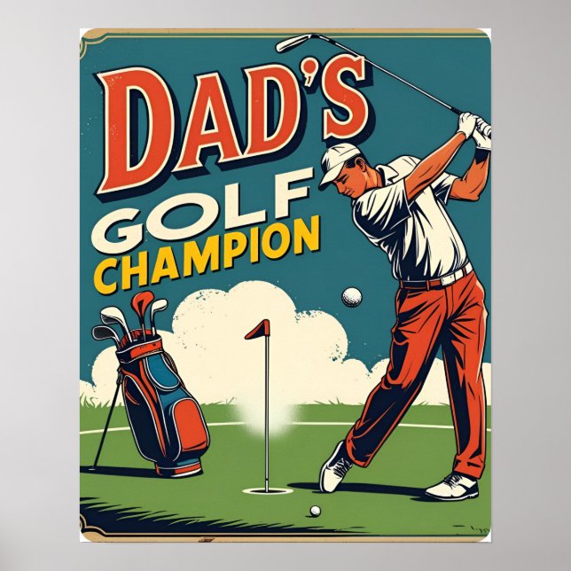 Dad’s Golf Champion Retro Poster Print (Front)