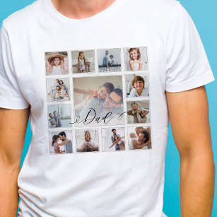 Dad Script Family Memory Photo Grid Collage Square T-Shirt