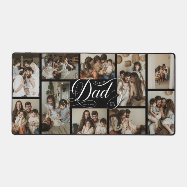 Dad Script Typography 10 Photo Collage Desk Mat (Front)