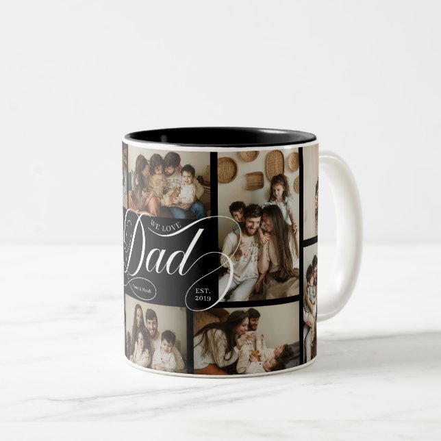 Dad Script Typography 10 Photo Collage Two-Tone Coffee Mug (Front Right)