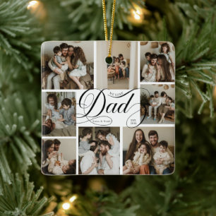 Dad Script Typography 9 Photo Collage Ceramic Ornament