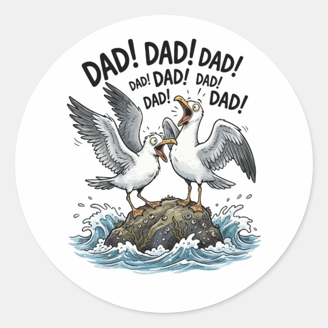 Dad Seagull Chaos Funny Father Design Classic Round Sticker (Front)