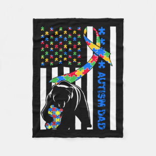 Dad Shirts Autism Awareness American Flag Fathers  Fleece Blanket