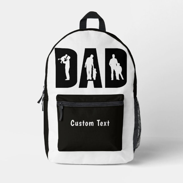 "DAD" Silhouette Father Child Customise Text Printed Backpack (Front)