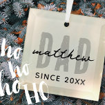Dad Since 20XX Modern Simple Preppy Glass Tree Decoration<br><div class="desc">This simple and modern design is composed of san serif typography.</div>