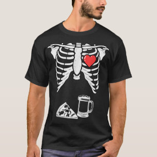 Dad Skeleton Halloween Beer Pizza Funny Pregnancy T-Shirt