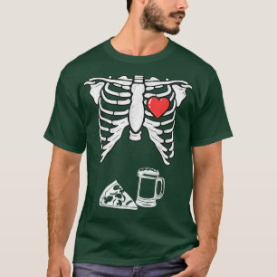Dad Skeleton Halloween Beer Pizza Funny Pregnancy T-Shirt