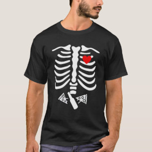 Dad Skeleton Halloween Beer Pizza Funny Pregnancy T-Shirt