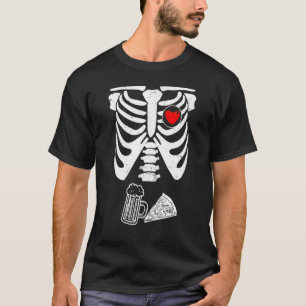 Dad Skeleton Halloween Beer Pizza  Pregnancy Coupl T-Shirt