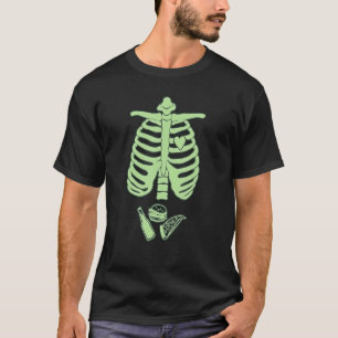 Dad Skeleton Halloween Beer Pizza  Pregnancy Coupl T-Shirt