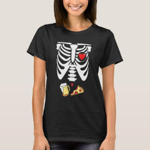 Dad Skeleton Halloween Beer Pizza  Pregnancy Coupl T-Shirt