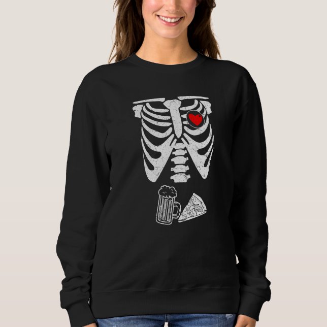 Dad Skeleton Halloween Beer Pizza Pregnancy Couple Sweatshirt (Front)