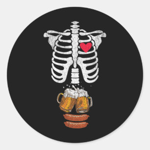 Dad Skeleton Halloween Beer Sausage Funny Pregnanc Classic Round Sticker