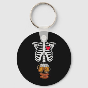 Dad Skeleton Halloween Beer Sausage Funny Pregnanc Key Ring