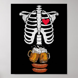 Dad Skeleton Halloween Beer Sausage Funny Pregnanc Poster