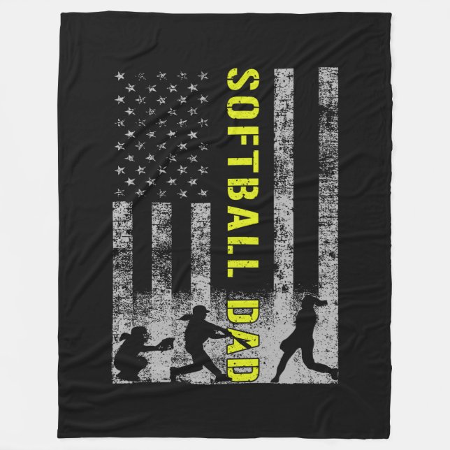 Dad Softball FD Black Fleece Blanket (Front)