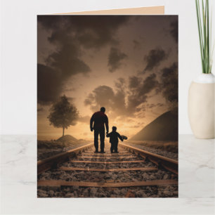 DAD & SON BIRTHDAY SUNSET TRAIN TRACKS CARD