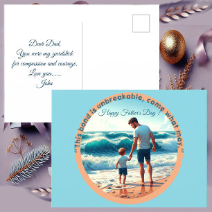 Dad Son Bonding on Beach Photo Father's Day Quote Postcard