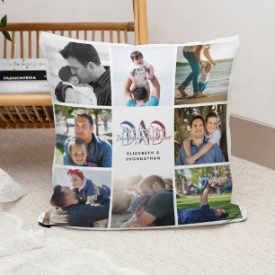 DAD Son & Daughter Quote Photo Collage Family Name Cushion