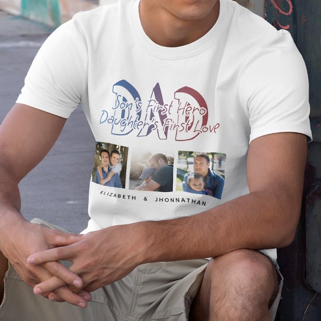 DAD Son & Daughter Quote Photo Collage Family Name T-Shirt (Creator Uploaded)