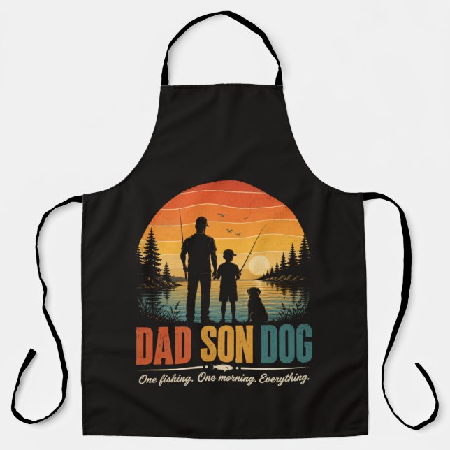 Dad Son Dog Fishing Morning Apron (Front)