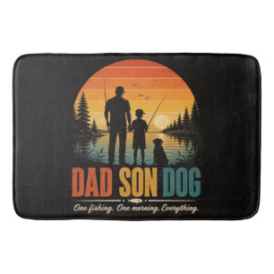 Dad Son Dog Fishing Morning Bath Mat