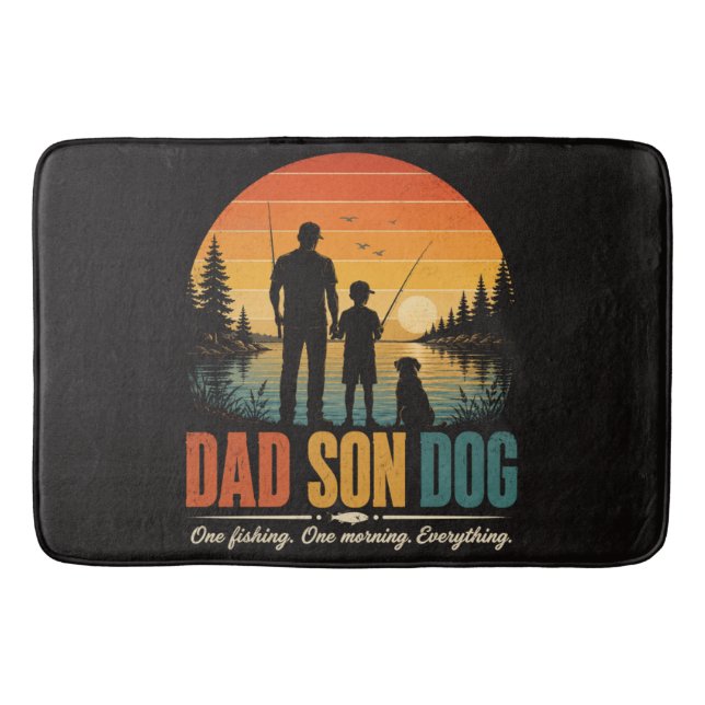 Dad Son Dog Fishing Morning Bath Mat (Front)