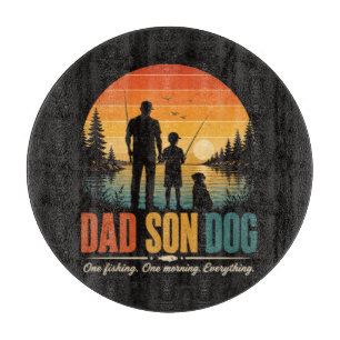 Dad Son Dog Fishing Morning Cutting Board
