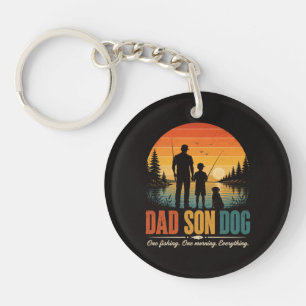 Dad Son Dog Fishing Morning Key Ring