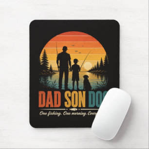 Dad Son Dog Fishing Morning Mouse Pad