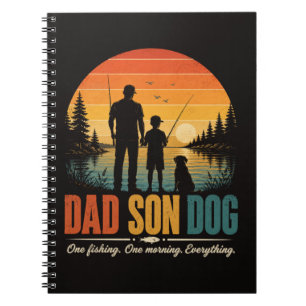 Dad Son Dog Fishing Morning Notebook