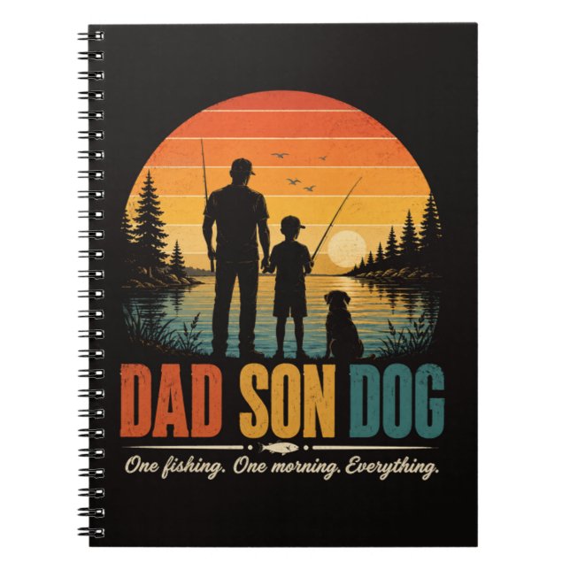 Dad Son Dog Fishing Morning Notebook (Front)