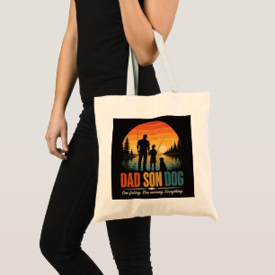 Dad Son Dog Fishing Morning Tote Bag