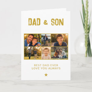 Dad & Son Gold Family 6 Photo Holiday Card