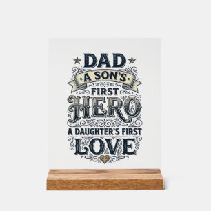 Dad Son Hero Daughter Love Vintage Typography Shir Acrylic Sign