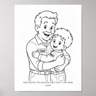 Dad & Son Mechanic Team Colouring Activity Poster 