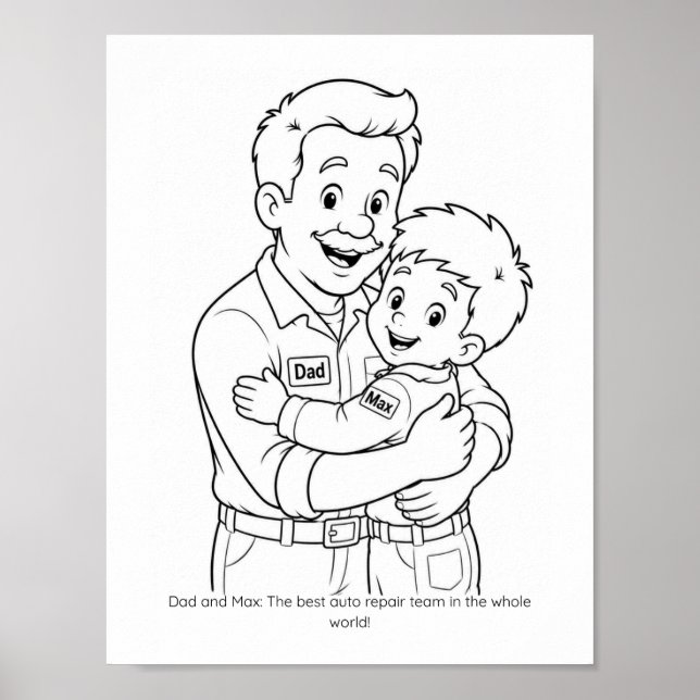 Dad & Son Mechanic Team Colouring Activity Poster  (Front)