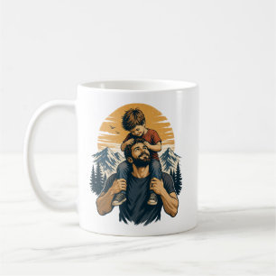 Dad & Son Mountain Adventure Vintage Illustration Coffee Mug