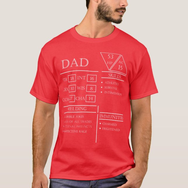 Dad Stats Character Sheet White T-Shirt (Front)