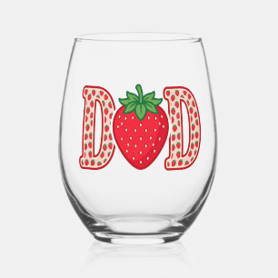 Dad Strawberry Lettering Vector Shirt Design_1 Stemless Wine Glass