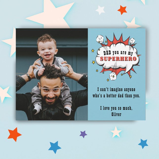 Dad Superhero Cartoon Speech Bubble Father`s day  Holiday Card (Creator Uploaded)