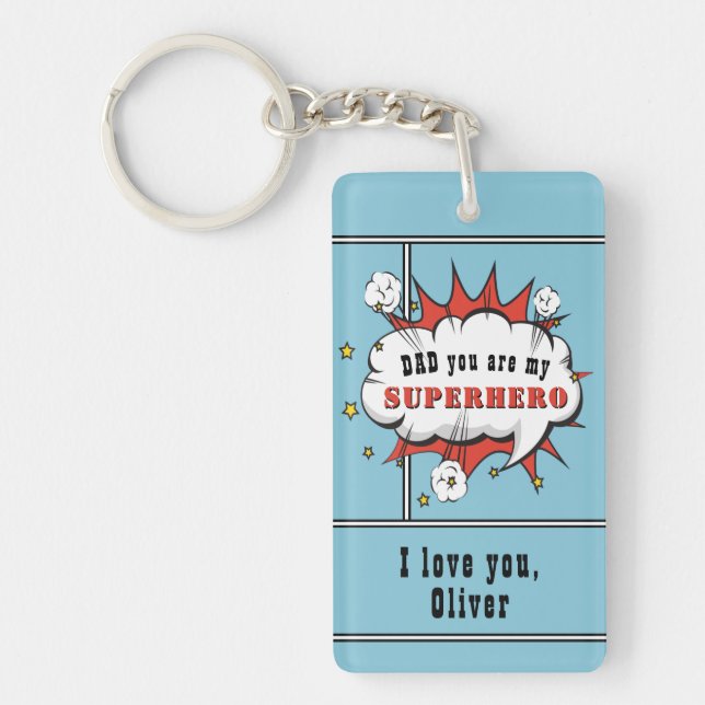 Dad Superhero Comic Speech Bubble Keychain (Front)